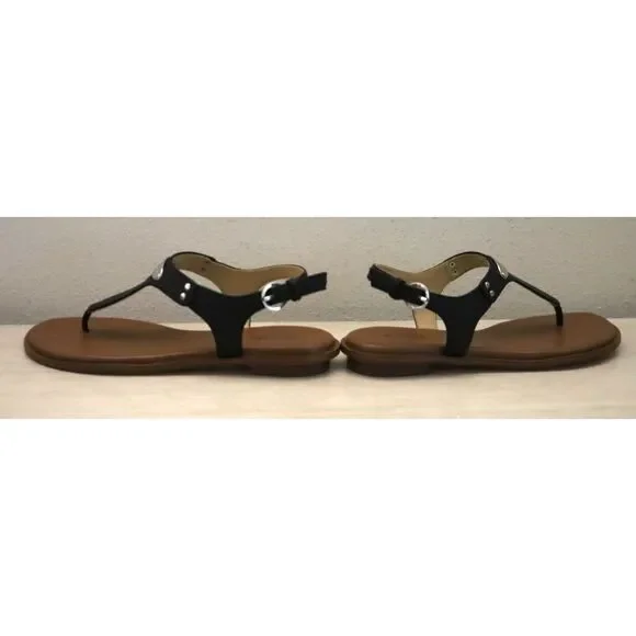 Michael Kors Women's Sz 8.5M Black Saffiano Leather MK Plate Thong Sandals - Picture 12 of 14